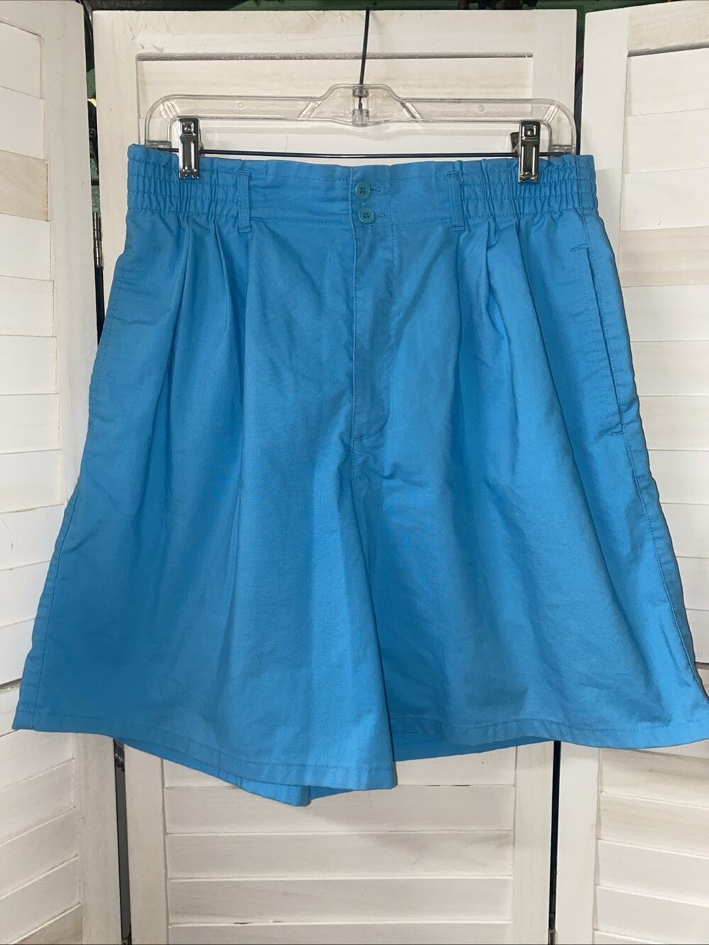 Vintage Blue Cabana Women’s Turquoise Elastic Waist Shorts W/ 4 Pockets Large